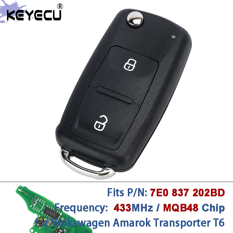 KEYECU P/N: 7E0 837 202 BD 433MHz MQB48 Chip Smart Fernbedienungsschlüssel für Volkswagen VW Amarok Transporter T6 2016-2017