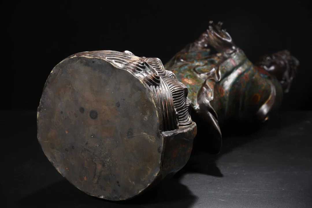 

32"Old Xizang Folk Collection Old Bronze Cloisonne Enamel Bottle Guanyin Bodhisattva Buddha lotus platform Worship Hall Exorcism