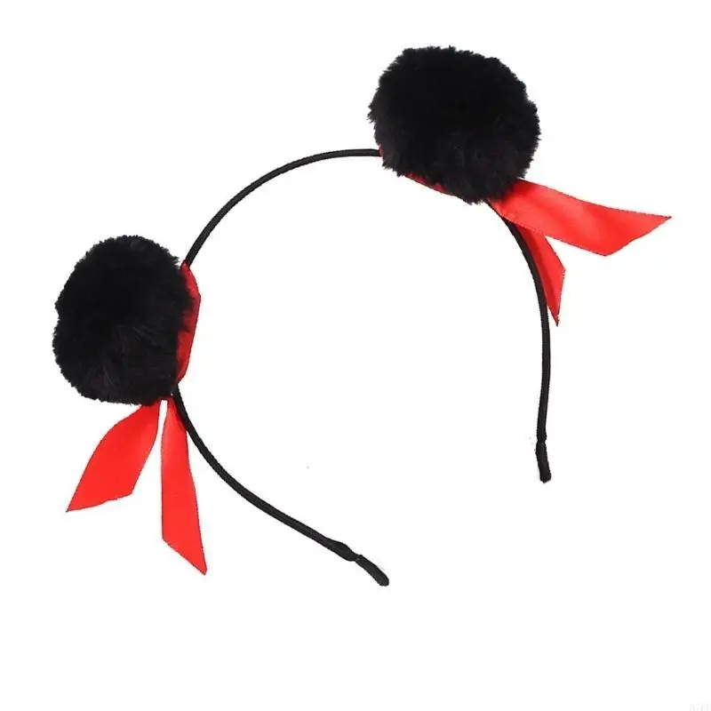 

Nezha Buns Headband Fun and Stylish Furry Pompoms Hairhoop with Bowknot Hair Buns For Adult Kids Anime Parties Props H7EF