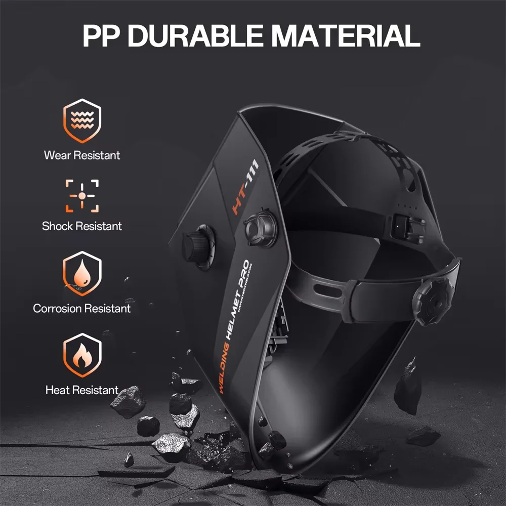 HITBOX Large Viewing Screen Solar Powered Auto Darkening HT111 Welding Helmet PRO ARC Sensor Wide Shade Mask For TIG MIG Welder