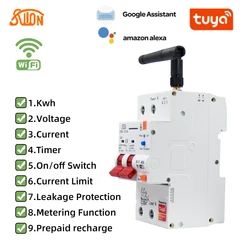 TUYA 2P 4P WIFI Contatore di energia intelligente Kwh Misurazione Monitoraggio Interruttore automatico Relè timer con protezione dalle perdite 63A