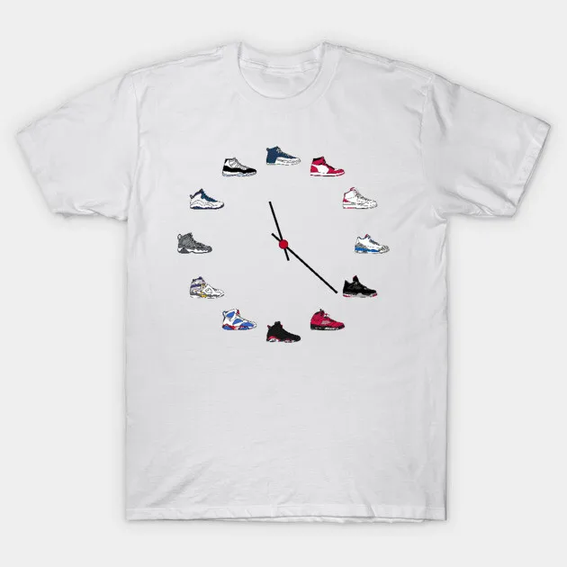 

Jordan Sneaker Clock Graphic Printing Summer Luxury Brand Cotton Men's and Women's T-Shirts Short Sleeves Street Fashion Clothin