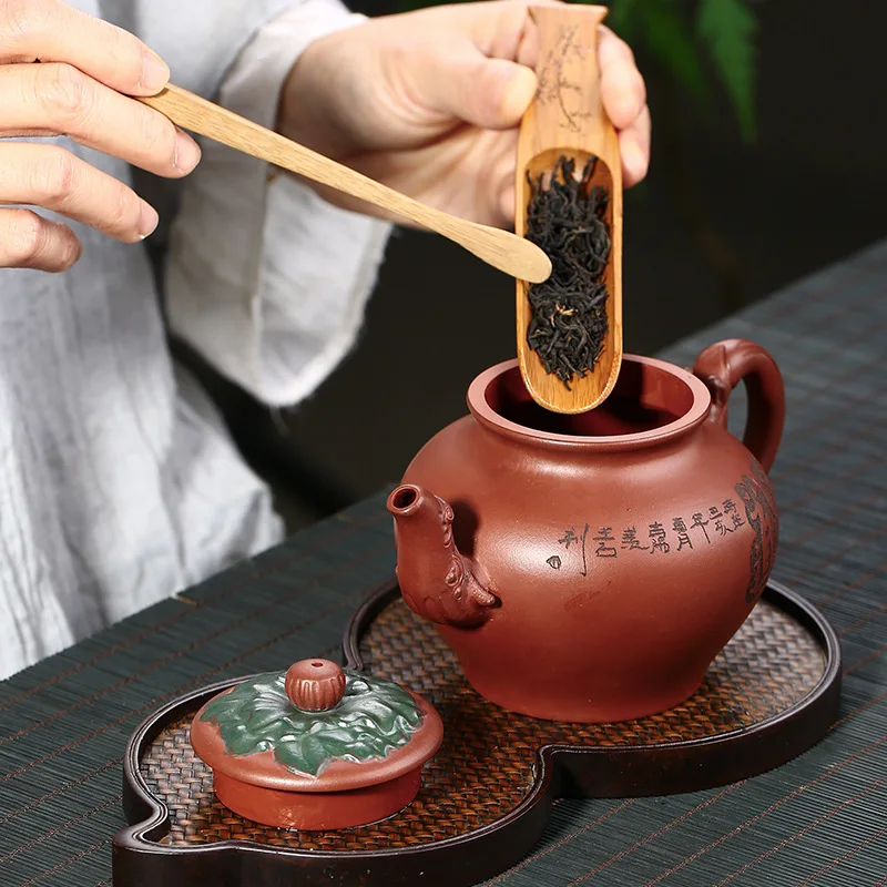 Yixing Purple Clay Pot Raw Ore Purple Clay Tea Pot Regular Moon Red Pure Handmade Carved Teapot Gift for Personal Use on Behalf