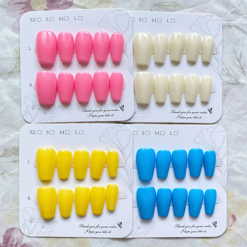 Macaron Color Press on Nails Pink Black White Green Blue Orange Short Coffin False Nails Handmade Fake Nails Beauty Finger Tips