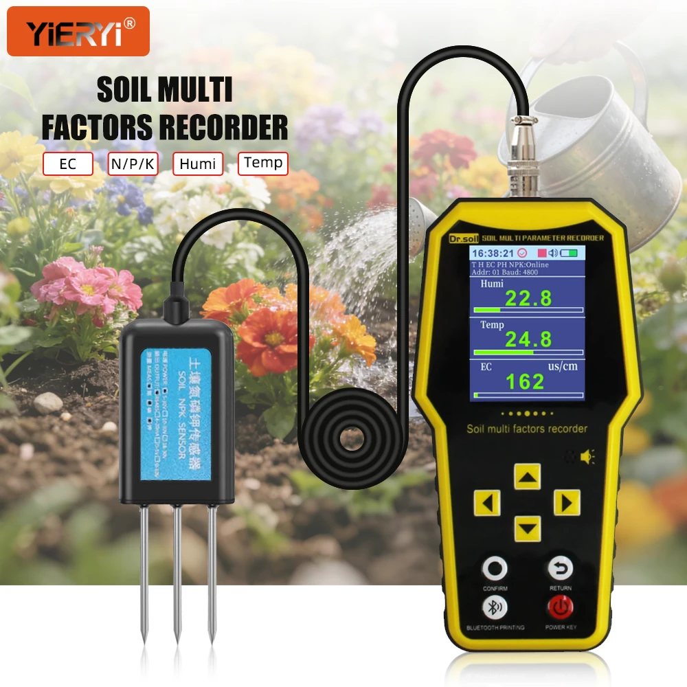 7 in 1 Soil Tester NPK PH EC Temperature Humidity Meter Digital Soil Analyzer Modbus-RTU Data Logger for Agriculture Greenhouse
