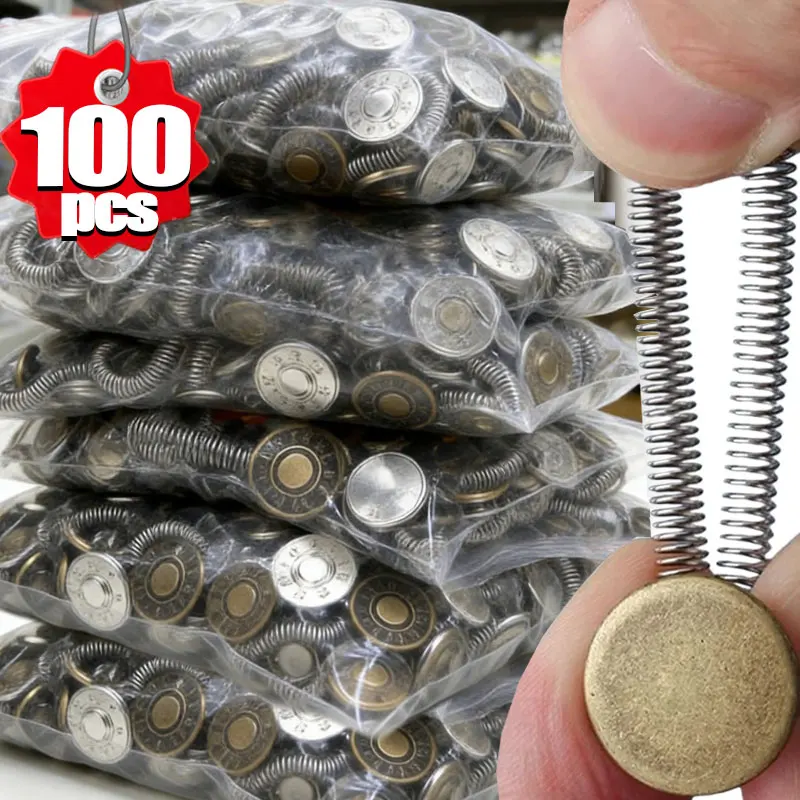 

100-5 шт. металлических кнопок для джинсов, сменные, без пришивания, на винтах, набор для ремонта, безгвоздевые съемные пряжки для джинсов, булавки для одежды и брюк