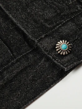 Mens Jacket Punk Vintage Streetwear Black Denim Short Coat Metal Buckle Studded Design Pleated Detail Retro Cool Hip Hop Fashion 4