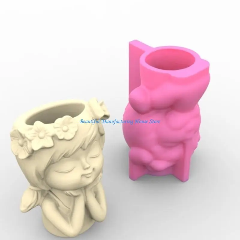 

E56A Girl Gypsum Silicone Mold Diy Succulents Concrete Flower Pot Vase Plaster Cement Mold Clay Mold Holder Mold