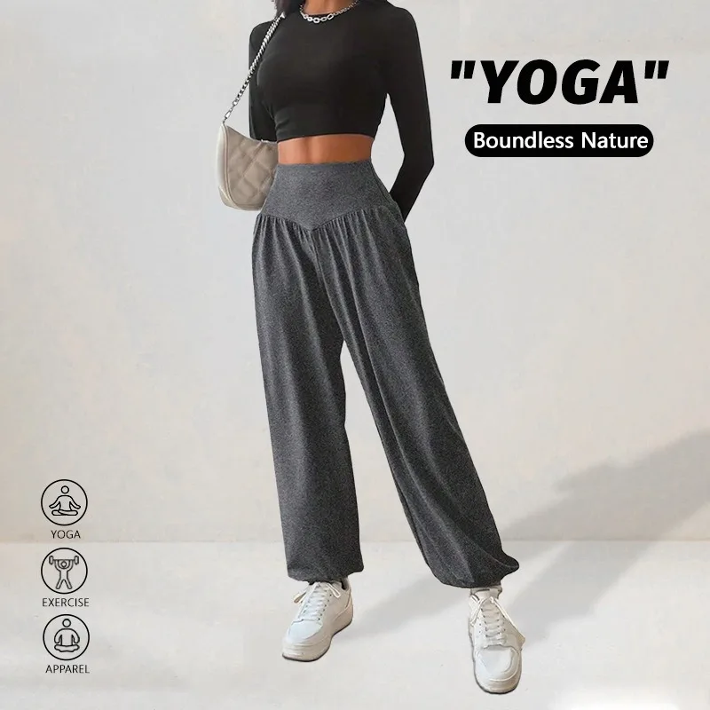 

​​Women's High Waist Pants Summer Breathable Joggers Yoga Pants Fashion Print Wide Leg Sportswear Elastic Casual Fitness Pants​​