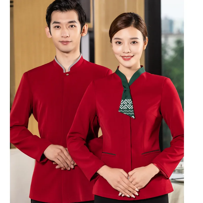 Food Floating Collar Chinese Style Waiter Workwear Long-Sleeved Catering Hot Pot Restaurant Tooling Autumn and Winter Me