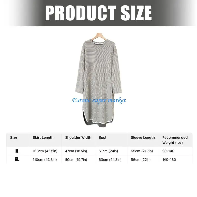 090B ثوب نوم مخطط حراري للأمهات نسيج أكريليك ناعم فضفاض مناسب للتنفس ملابس نوم للحمل لراحة الشتاء #6