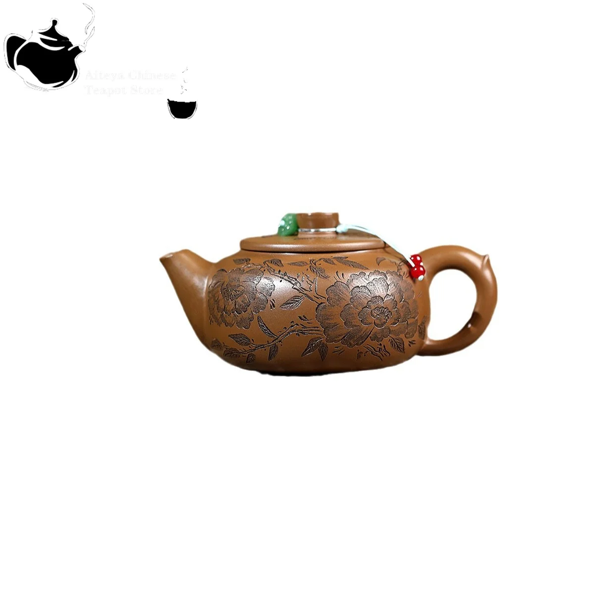 Yixing purple clay teapot, original ore, red gold, red mud, peony, jade plate, teapot, kung fu tea set