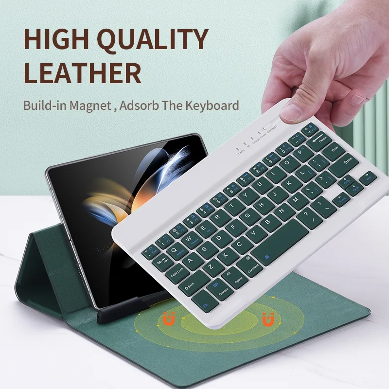 ASH Magnetic Bluetooth Wireless Keyboard Folding Holder Leather Case for Samsung Galaxy  Z Fold 6 5 Z Fold 4 3 2 1 Keyboard Case