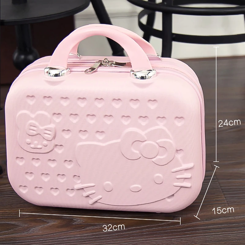 Suitcases and Travel Bags Travel Essentials Korean Version Cute Hello Kitty Cosmetic Case 14 Inch Cartoon Suitcase 32cm*24cm