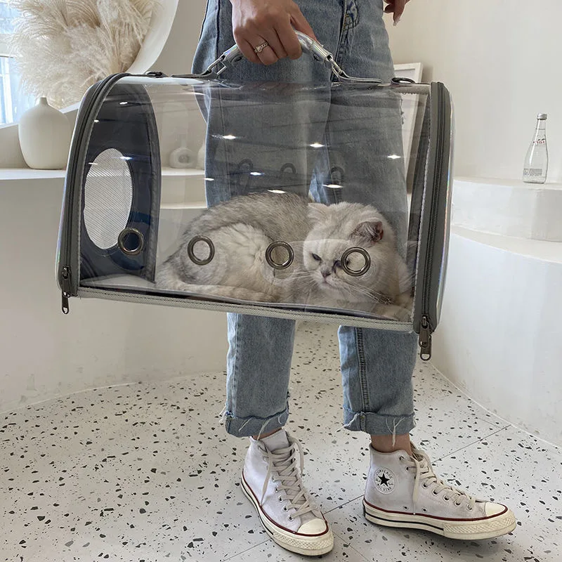 YOKEE Transparent Laser Pet Bag Going Out Portable Shoulder Space Capsule Large-capacity Cat Bag Breathable Simple Dog Bag