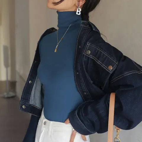 Solid Color High-Necked Long-Sleeve Sweater Women's Underwear  Thick Long-Sleeve Base Layer Tight-Fitting T-Shirt Fleece