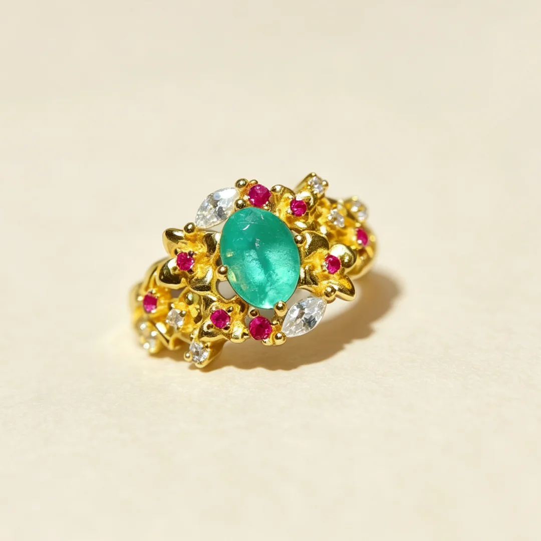 

Exquisite Natural Emerald Ring S925 Pure Silver Fashion Jewelry Shimmering Flash Gem Premium Female Holiday Gift Jewelry