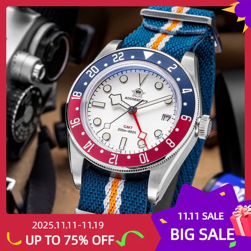 

ADDIESDIVE GMT часы для мужчин роскошные повседневные кварцевые часы из нержавеющей стали 200 мм водонепроницаемые наручные часы AD2044 Relogio Masculino