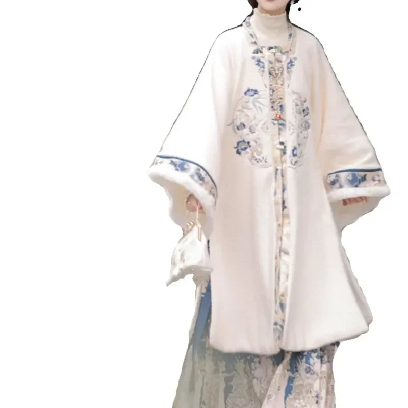 Original Hanfu Dress Women's Ming Thickened Embroidery Square Neck Cardigan Horse Face Skirt Daily Winter Mamian Dress