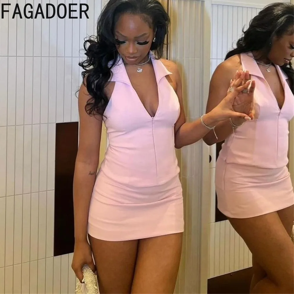 FAGADOER مثير قطعتين ملابس امرأة الرسن العميق الخامس الرقبة عارية الذراعين صديرية دائرية والسراويل مطابقة الإناث ملابس الشارع الشهير جديد