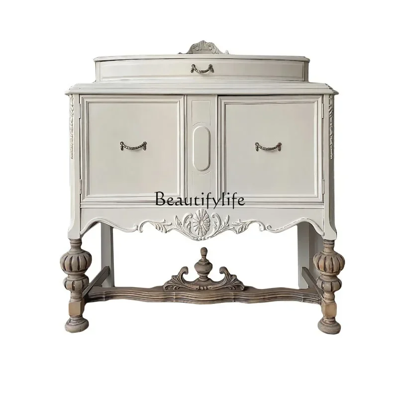 

LXFrench retro solid wood porch cabinet European carved two-door storage American light luxury decorative cabinet