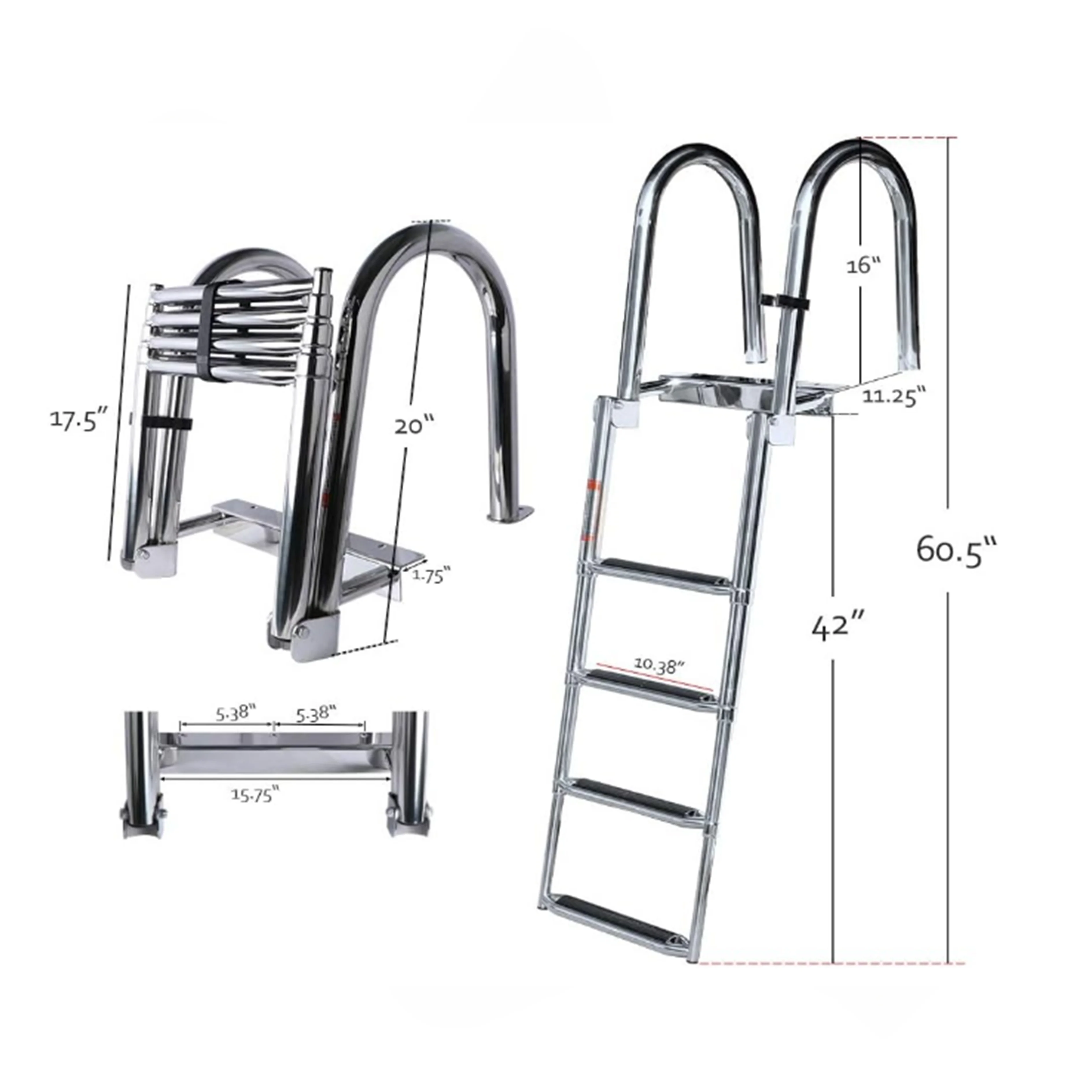 

4-Step 316 Stainless Steel Boat Fold Ladder New Condition Telescoping Folding Ladder For Marine Yacht