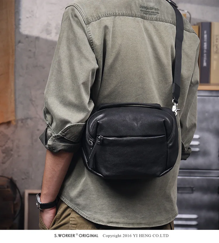 outdoor work travel high quality genuine leather men's shoulder bag fashion designer luxury real cow leather crossbody bag