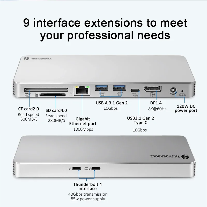 Estación de acoplamiento USB C multipuerto Thunderbolt 4, 9 en 1, 8K @ 60Hz, 9 tipo C Hub de escritorio para Macbook certificado