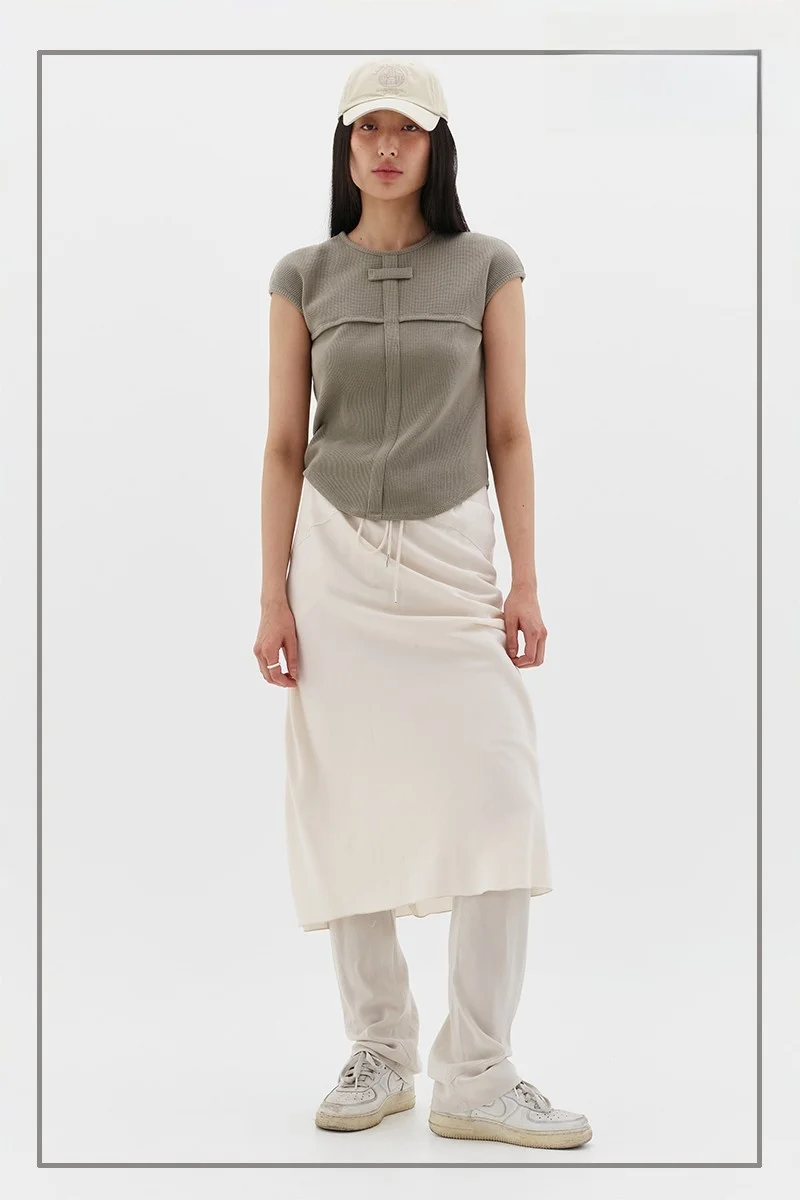 

High Waist Dstring Linen Blend Midi Skirt Faionable Casual Versatile Classic Sle Korean Commute Pure Color H-ape