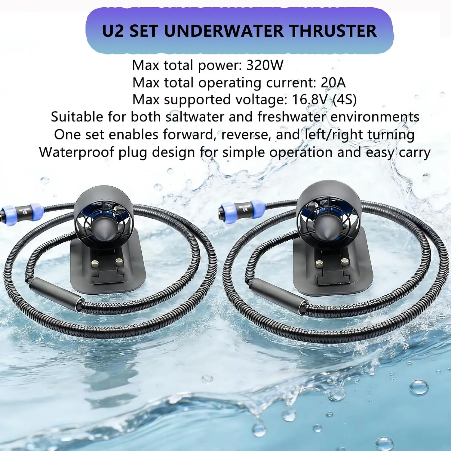 Factory-direct U2 Set Underwater Thruster Propeller with Integrated ESC for ROVs Unmanned Vehicles RC Boats Fishing Canoe