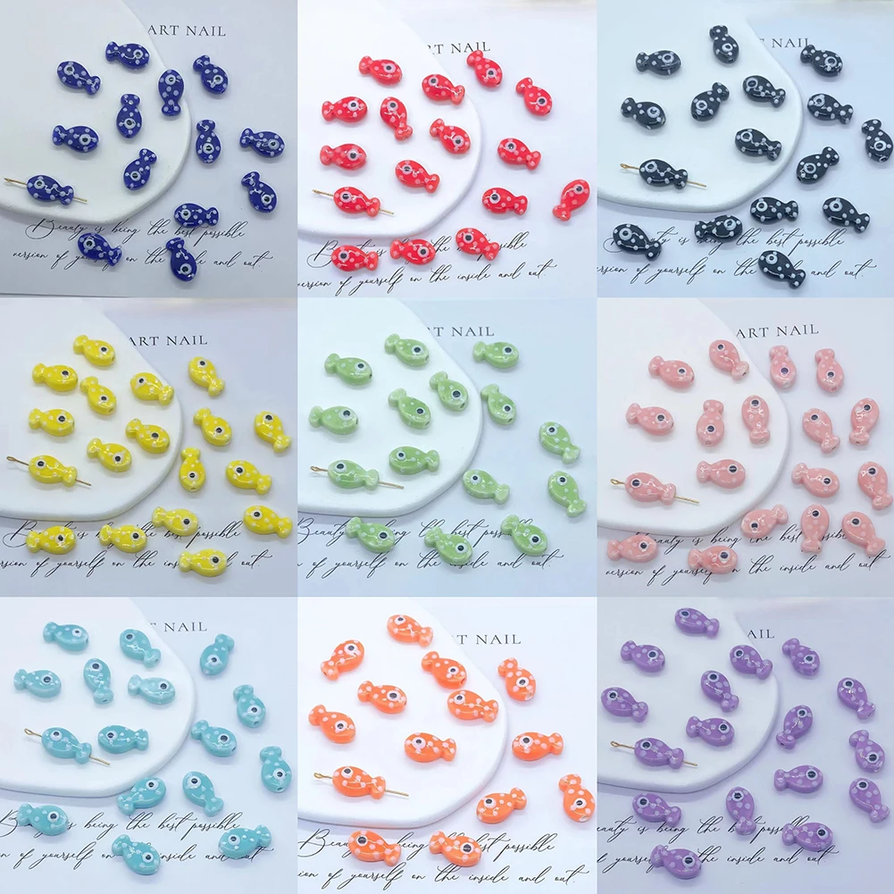 

20Pcs Porcelain Fish Bead Ocean Theme Mini Handmade Ceramic Loose Bead for Summer Bracelet Necklace Jewelry Making 11x19.5x6.5mm