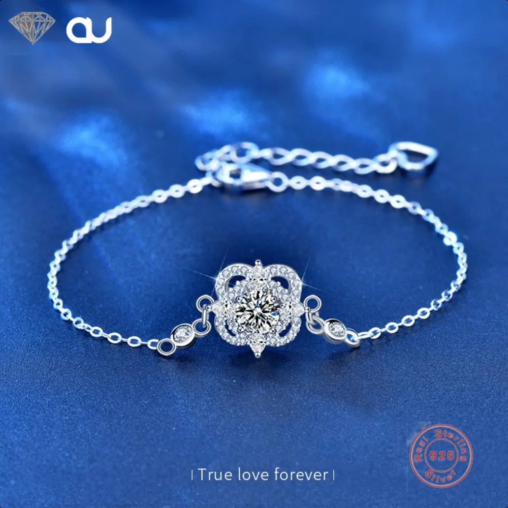 Classic Moissanite Bracelet Design 0.5/1CT White Clover silver 925 Bracelets For Charm Women 925 Silver Party Jewelry Gift