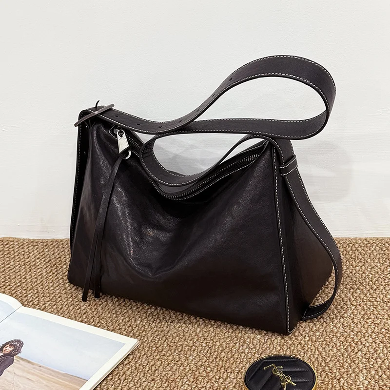 Bolso cruzado Vintage de gran capacidad de cuero curtido vegetal para mujer, bolsos grandes de hombro de lujo para ir al trabajo, diseño único, novedad de 2026
