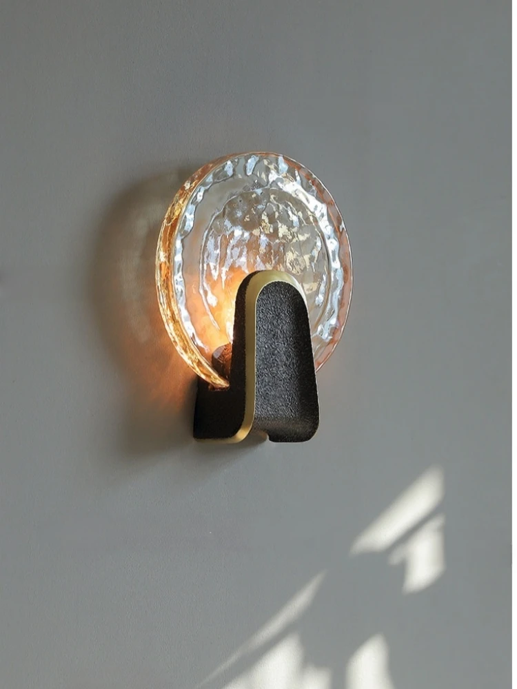 Modern Luxury Solid Brass LED Wall Sconce Textured Solid Glass 3W 3000K Warm Light for Bedroom Bathroom Hallway 26.5x31cm