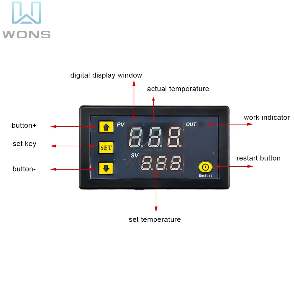 Digital Thermostat W3230 AC 110-220V Digital Temperature Control LED Display Thermostat with Heat/Cooling Control Instrument