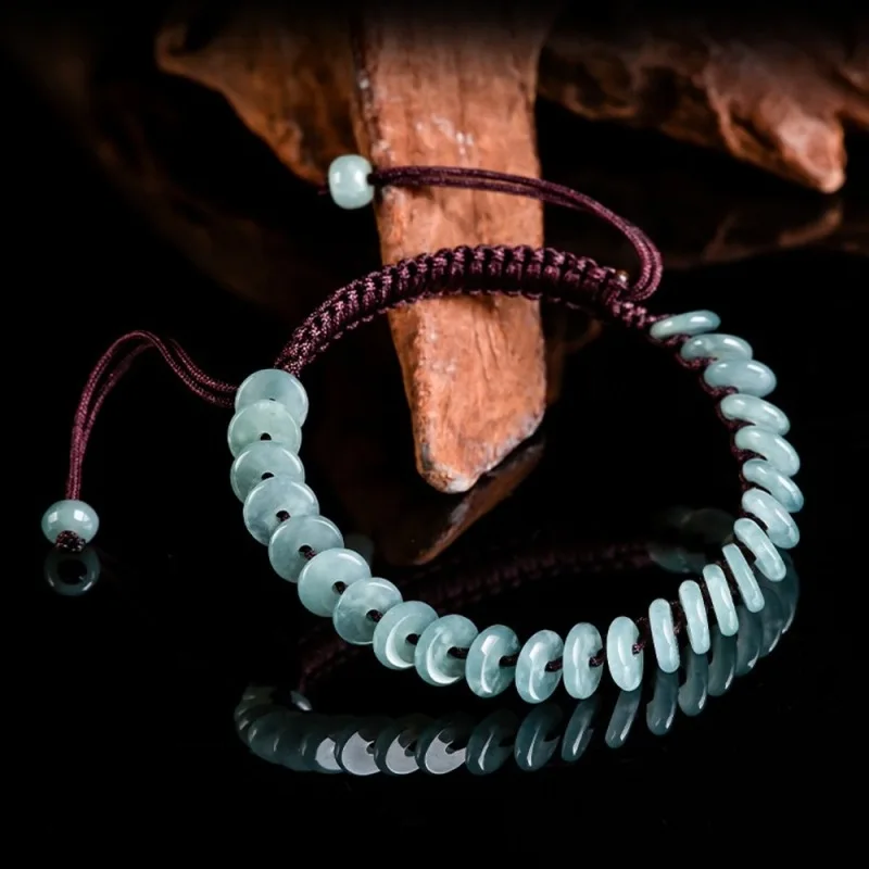 

Natural Grade A Jade Jadeite Women Lucky Round Flat Beads String Braided Bracelet