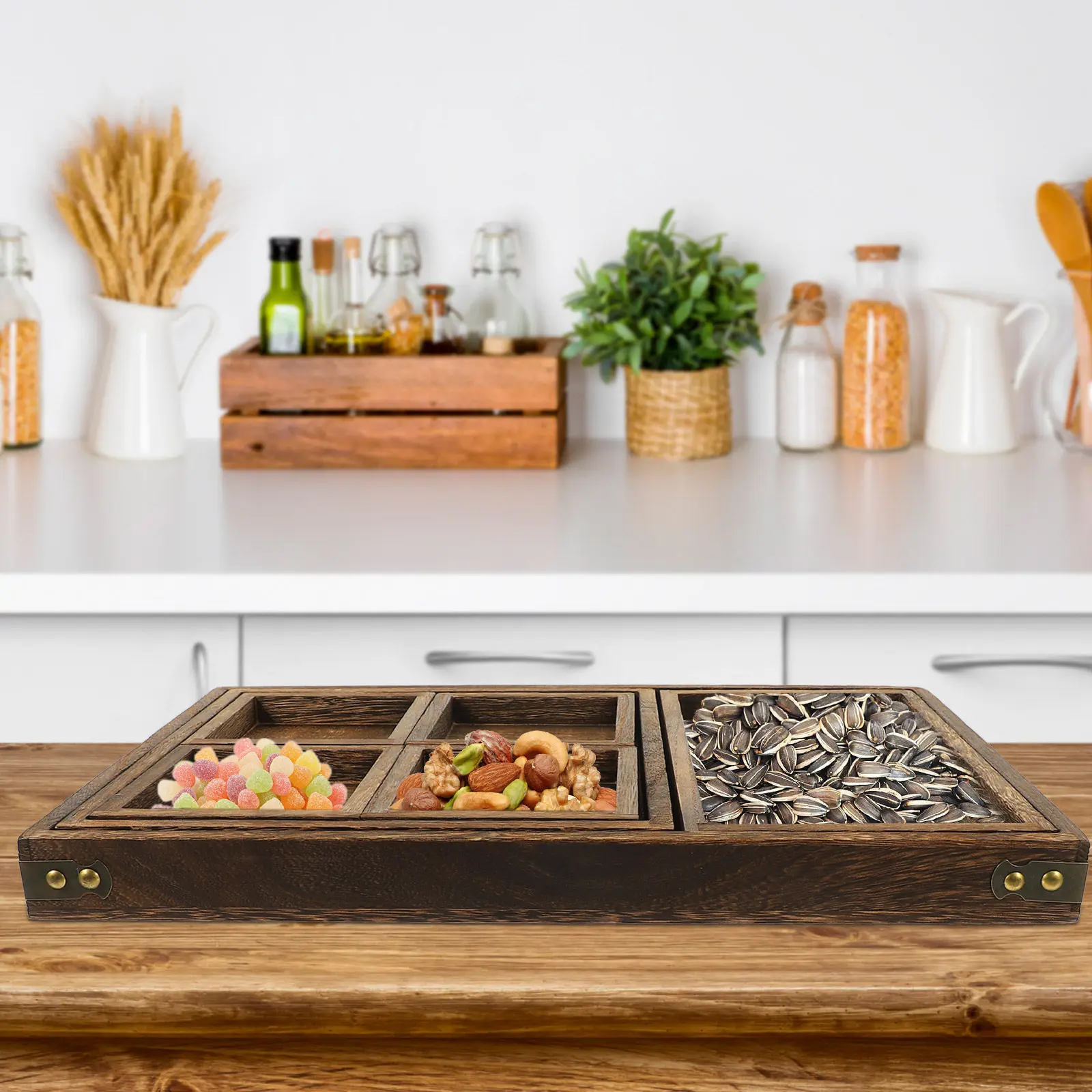 

1Set Wooden Serving Tray Rectangular Rustic Style Food Storage Tray for Tea Set Dessert Breakfast Snack Fruit Bread Coffee
