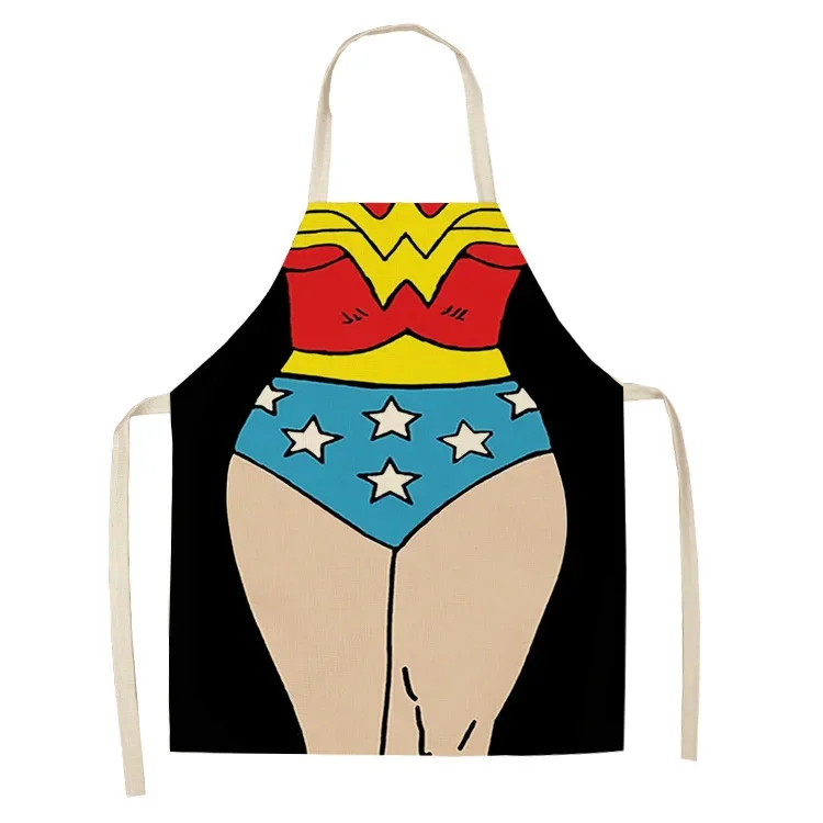 1 Pcs Sexy Female Superhero Printed Cotton Linen Apron Captain Waistline Adult kids Sleeveless Halter Apron Capitaine Amerique