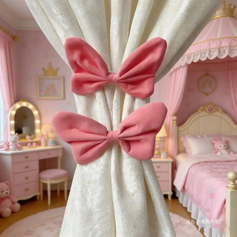 QX2E Elegant Velveted Curtain TieBacks Bowknot Holdbacks For Bedroom Window Decoration
