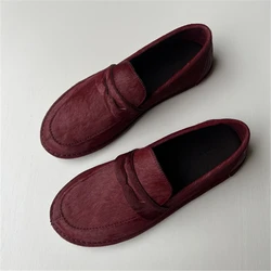 Burgundy Cary Loafers In Horsehair High Quality Calfskin And Suede Shoes For Daily Wear 2024 New Luxury Shoes