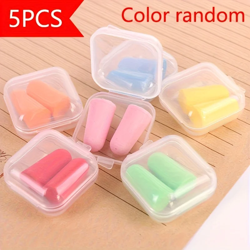 

5 Pairs Reusable Colorful Foam Earplugs, Portable Case, Easy to Clean, Ideal for Sleep, Study, Travel & Noisy Environments
