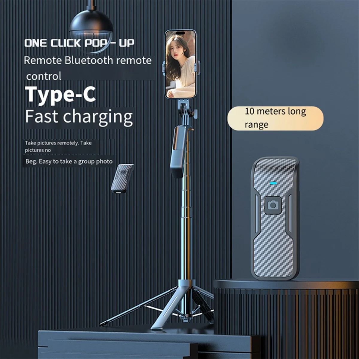 Bluetooth Selfie Stick para celular Live, monopé dobrável, estabilizador portátil, suporte de liga de alumínio, 180cm