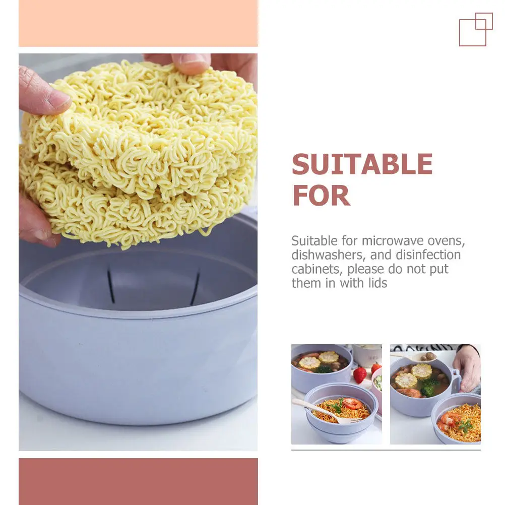 

1Set 3-in-1 Ramen Bowl Microwave Noodle Cooker with Strainer Instant Soup Bowl Set Portable Reusable Bpa- Utensil