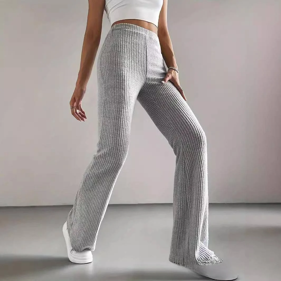 Ele Teacher Sle Calças Casuais Femininas Slim Fit Calças Compridas Conjunto Faionable Solto Cintura Elástica Fibra de Poliéster