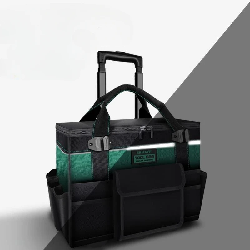 Imagem -02 - Ferramenta Eletricista Profissional Bolsa com Rodas Multifuncional Organizador de Bolso Suitcase Tool Cart Tamanho Grande Eco Bag