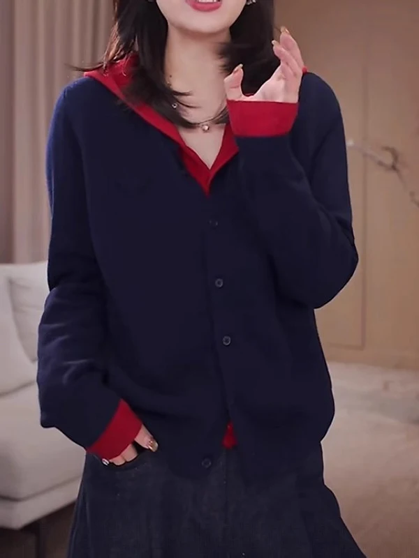 

Женский кардиган большого размера с цветными блоками, вязаный, свободного кроя, стройнящий, осенний, с длинным рукавом, в повседневном стиле, на одной пуговице