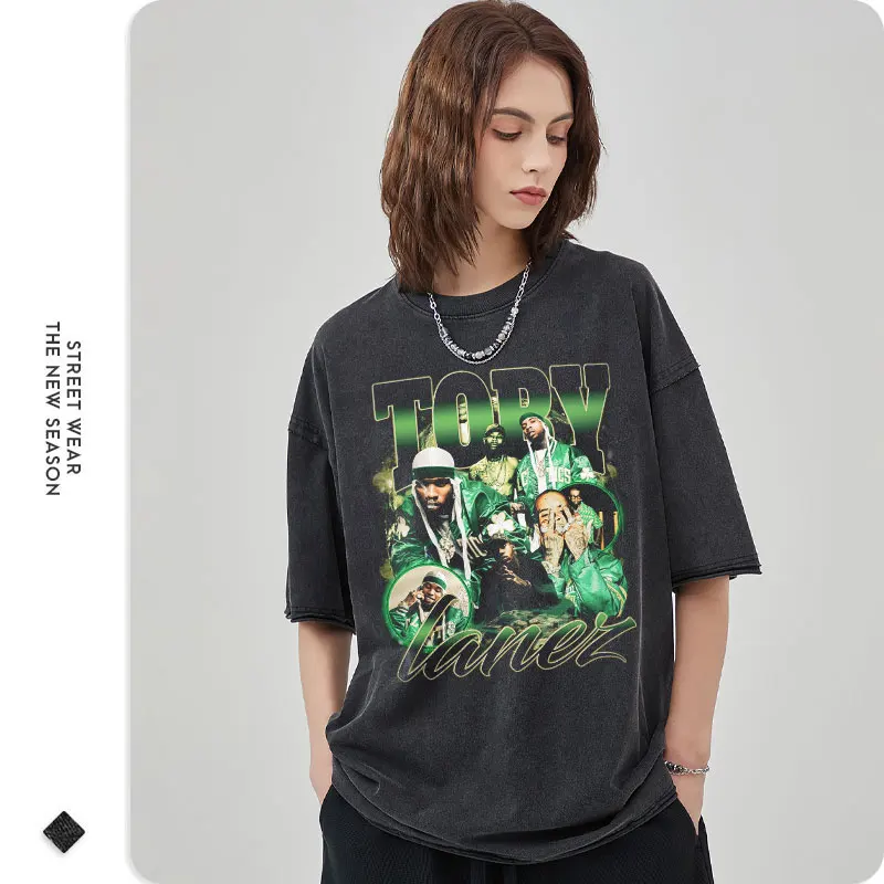 Tory Lanez T Shirt Hip Hop Rapper Vintage Washed Tops Tees Oversized T-shirt Old School Style Short Sleeve Men 100% Cotton