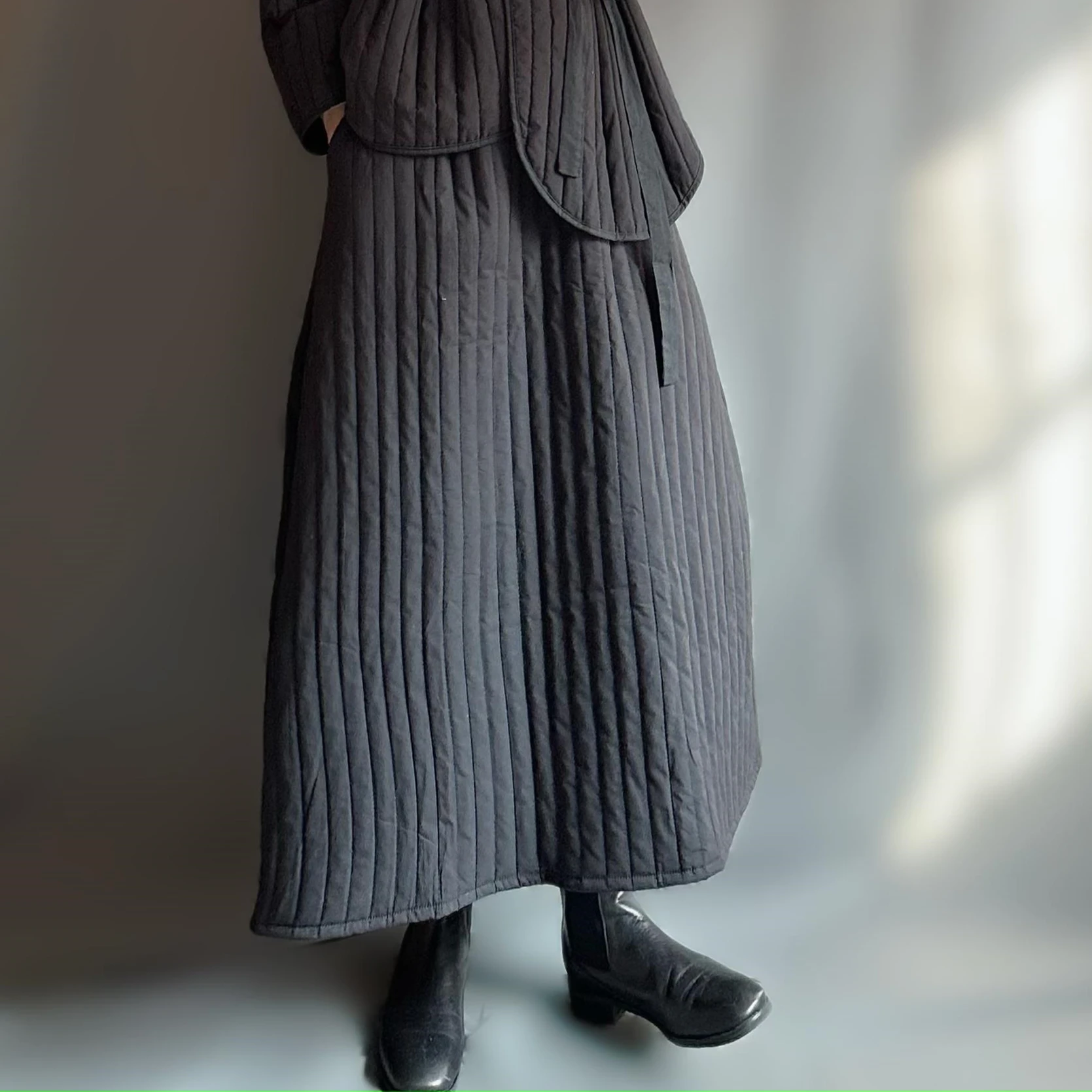 

Хлопковая юбка в стиле ретро с высокой талией для женщин, однотонная длинная юбка трапециевидной формы, осеннее новое поступление