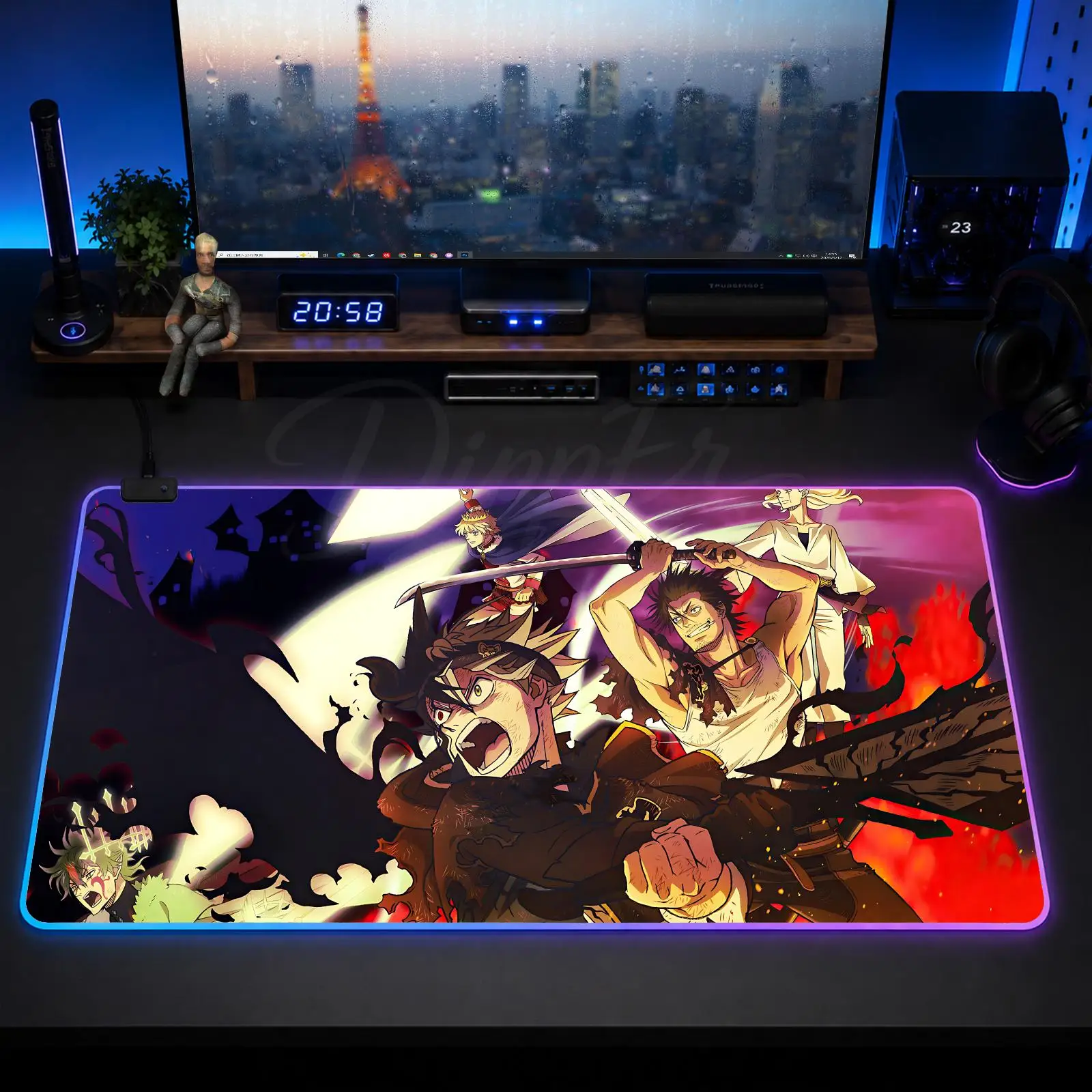 Black Clover Mouse Pad Large Size LED Glowing Table Pad XXL Gaming Non-slip Rubber Mat With Backlight