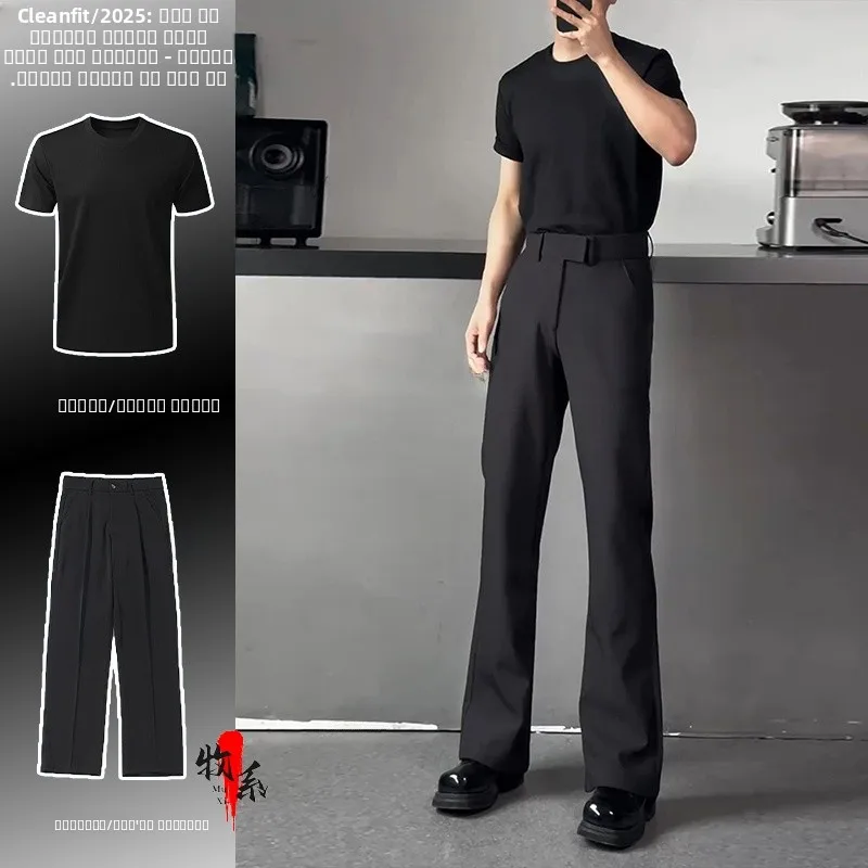 

Мужской костюм Bla Micro Flare Knife West Pants: прямые брюки с эффектом драпировки, премиальный вид, утонченный силуэт, для стройности фигуры.